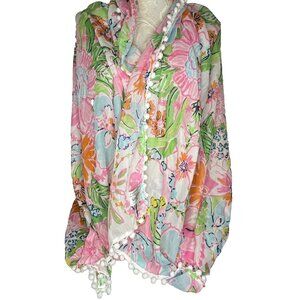 Lilly Pulitzer Target Nosey Posey 2019 WRAP Classic Scarf Pink Tassel Coverup XL